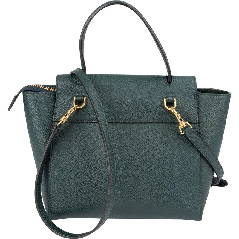 Celine Dark Green Grained Calfskin Nano Belt Handbag