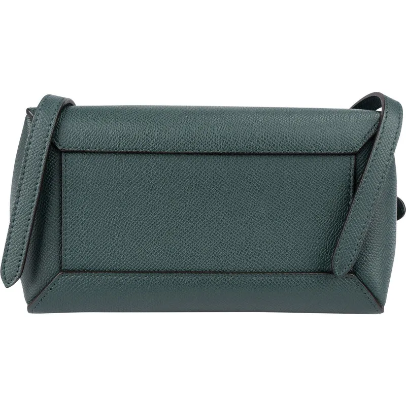 Celine Dark Green Grained Calfskin Nano Belt Handbag