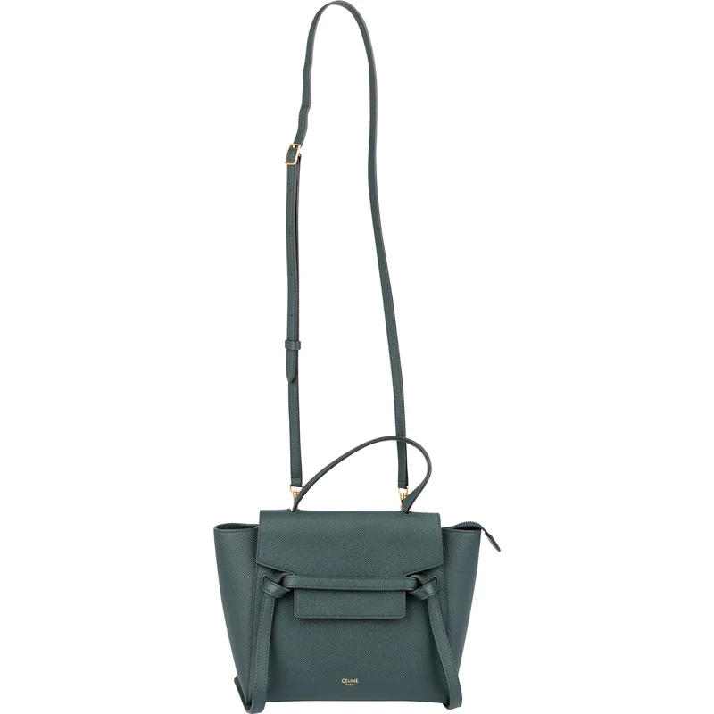 Celine Dark Green Grained Calfskin Nano Belt Handbag
