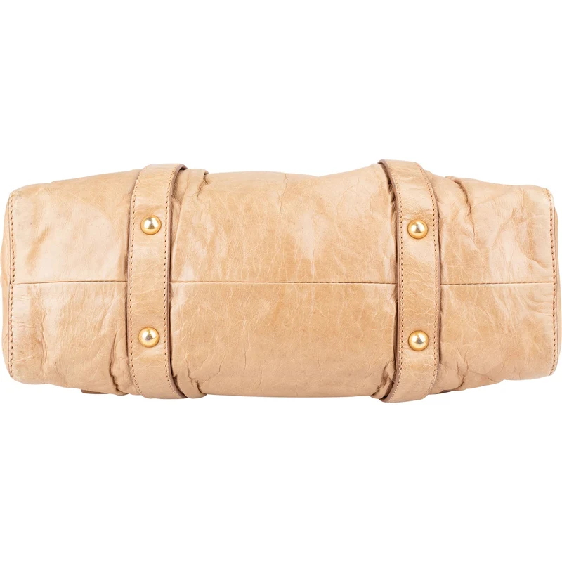 Miu Miu Vitello Lux Leather Gathered Drawstring Satchel Handbag