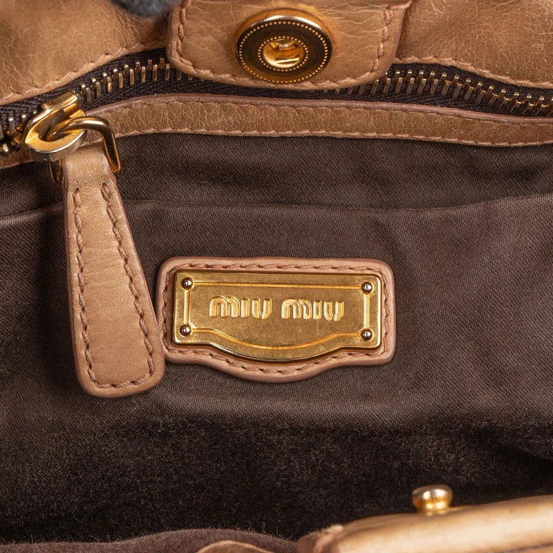 Miu Miu Vitello Lux Leather Gathered Drawstring Satchel Handbag