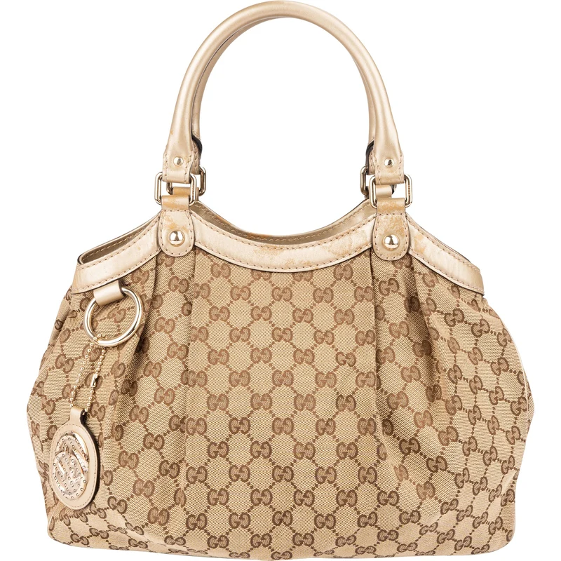 Gucci Monogram GG Canvas Metallic Leather Sukey Hobo Handbag