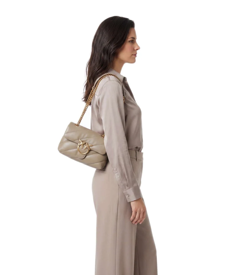 Pinko Love Puff Mini Schultertasche grigio talpa/antique gold