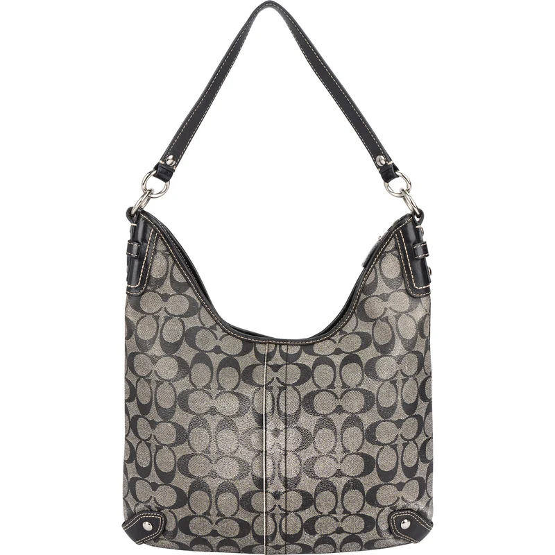 Coach Monogram Signature Stripe Hobo Shoulder Bag