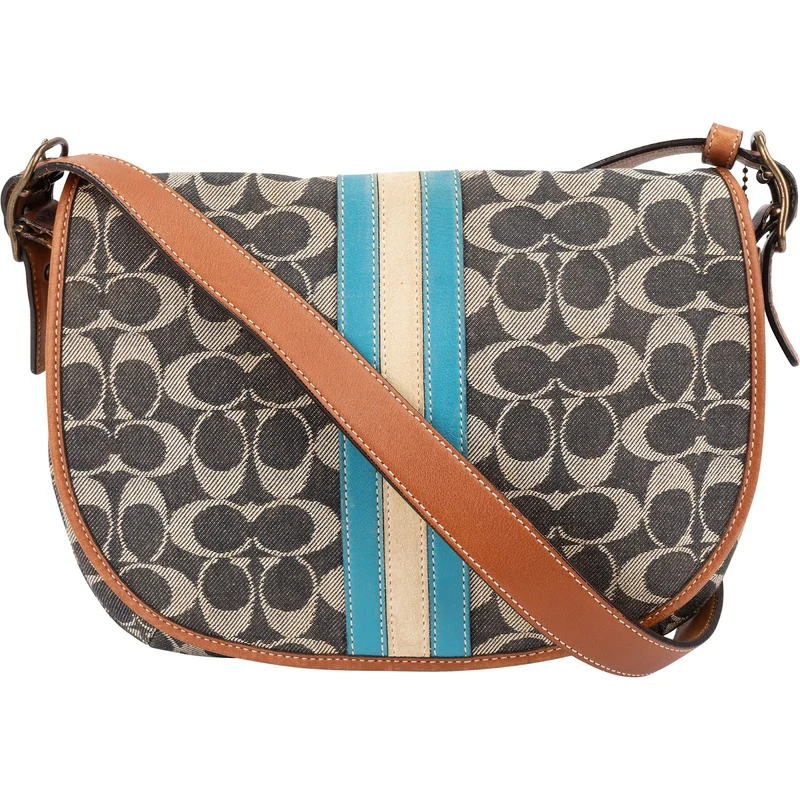 Coach Monogram Signature Stripe Saddle Crossbody Bag