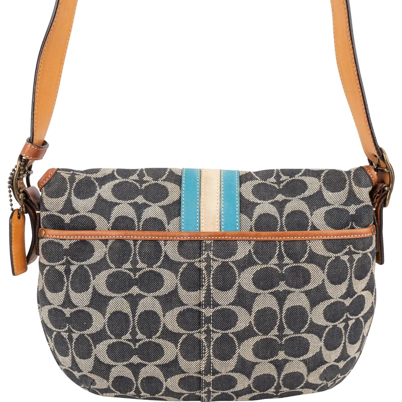 Coach Monogram Signature Stripe Saddle Crossbody Bag