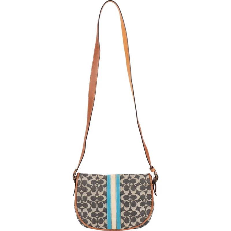 Coach Monogram Signature Stripe Saddle Crossbody Bag