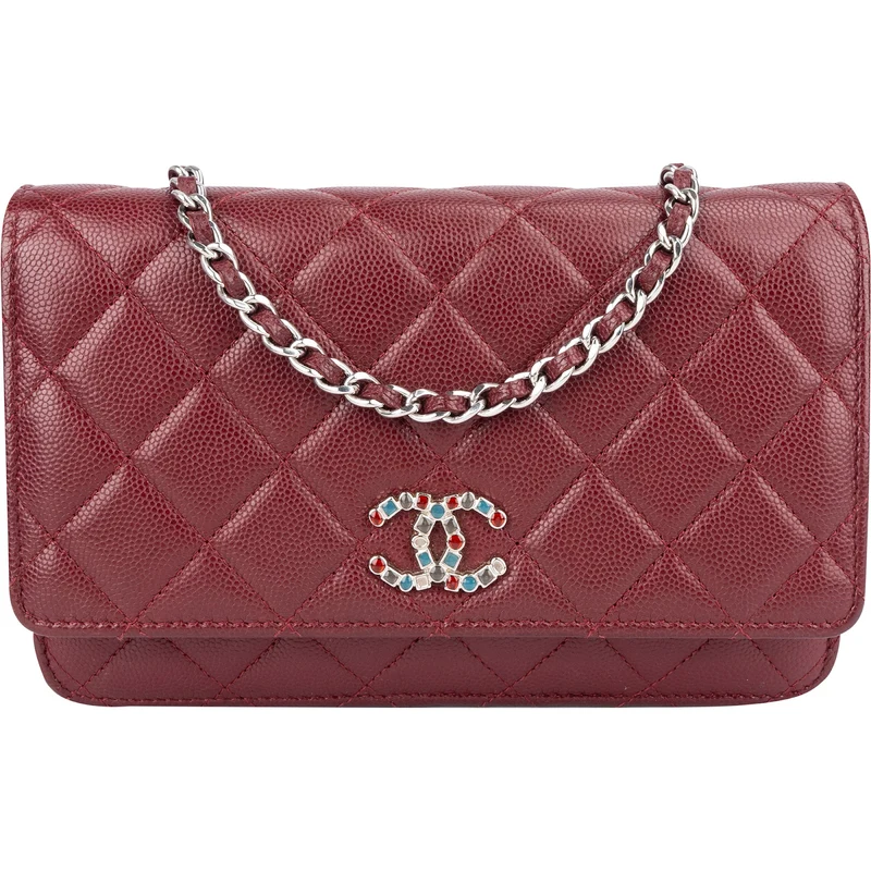 Chanel Wuilted Caviar Leather Jeweled CC Wallet On Chain Crossbody Bag