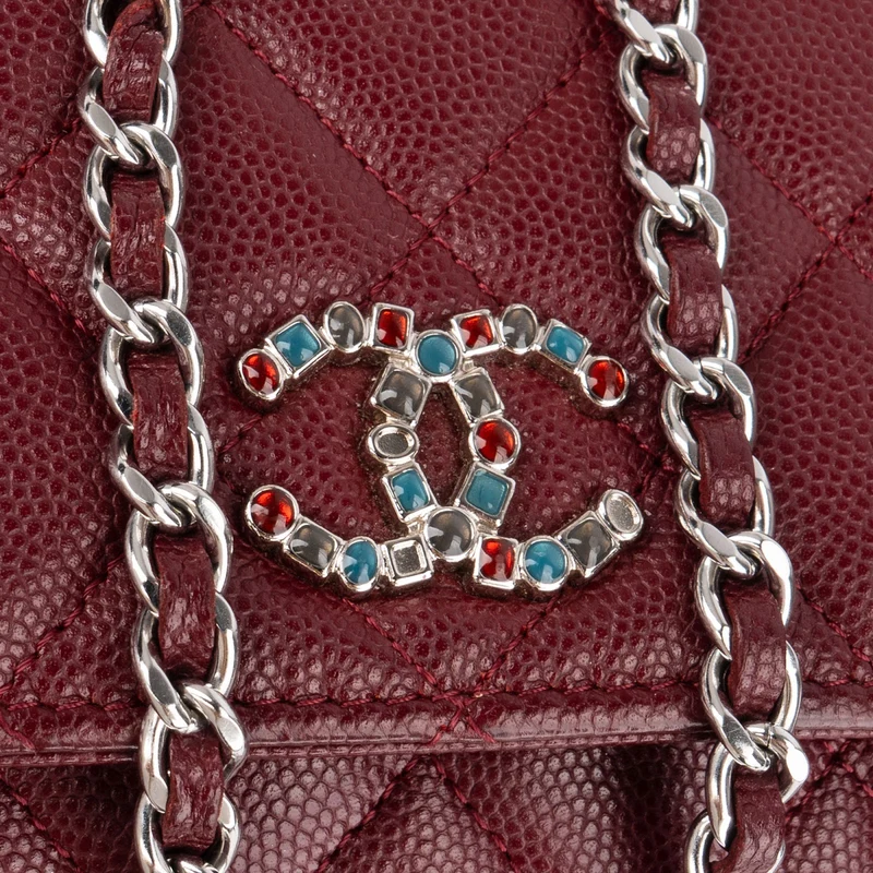 Chanel Wuilted Caviar Leather Jeweled CC Wallet On Chain Crossbody Bag