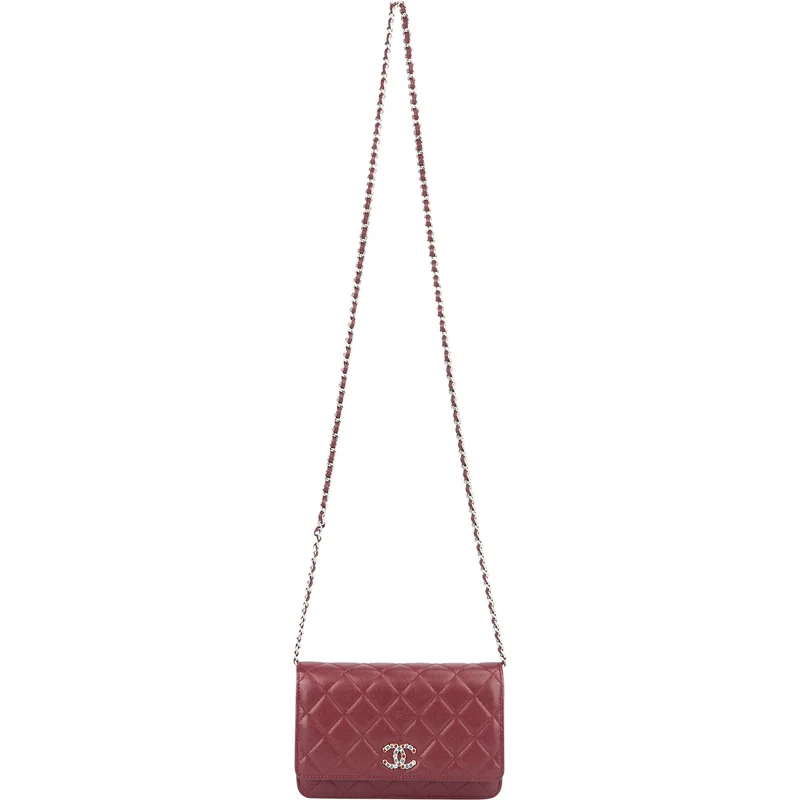 Chanel Wuilted Caviar Leather Jeweled CC Wallet On Chain Crossbody Bag