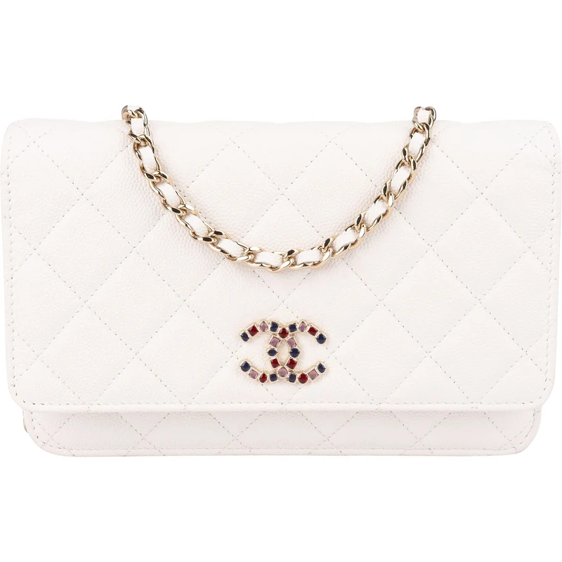 Chanel Wuilted Caviar Leather Jeweled CC Wallet On Chain Crossbody Bag