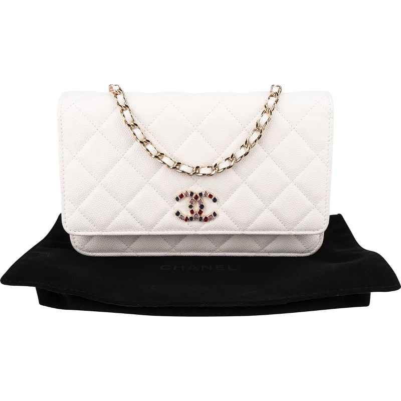 Chanel Wuilted Caviar Leather Jeweled CC Wallet On Chain Crossbody Bag