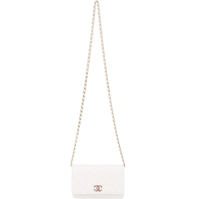 Chanel Wuilted Caviar Leather Jeweled CC Wallet On Chain Crossbody Bag
