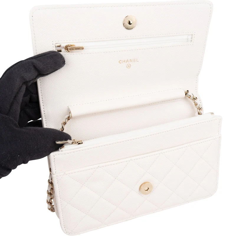 Chanel Wuilted Caviar Leather Jeweled CC Wallet On Chain Crossbody Bag