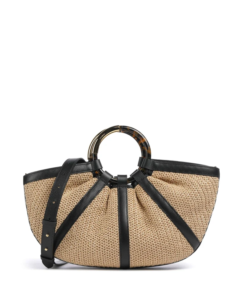 Coccinelle Shell Straw Handtasche natural/noir