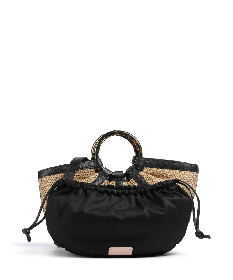 Coccinelle Shell Straw Handtasche natural/noir
