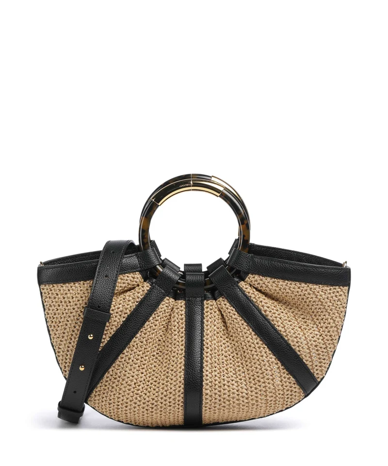 Coccinelle Shell Straw Handtasche natural/noir