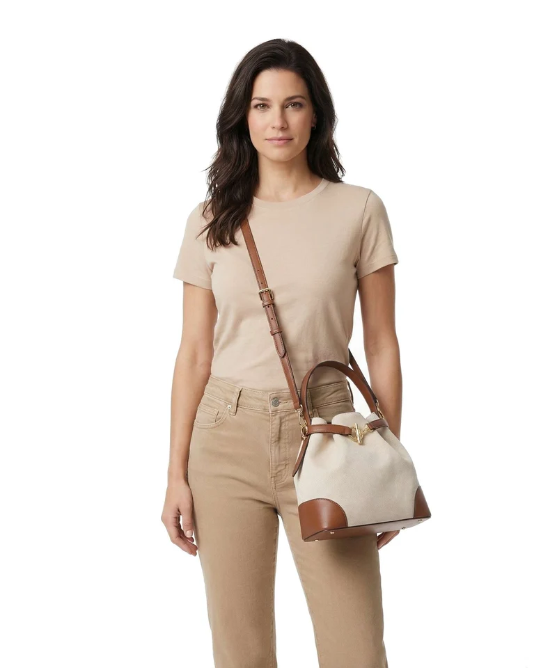 Lauren Ralph Lauren Blaike Medium Bucket Handtasche natural/buff canvas/lauren tan