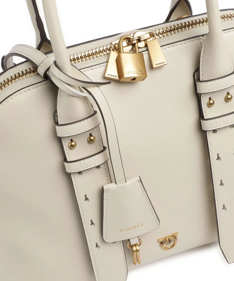 Pinko Bowling Medium Handtasche bianco seta/antique gold