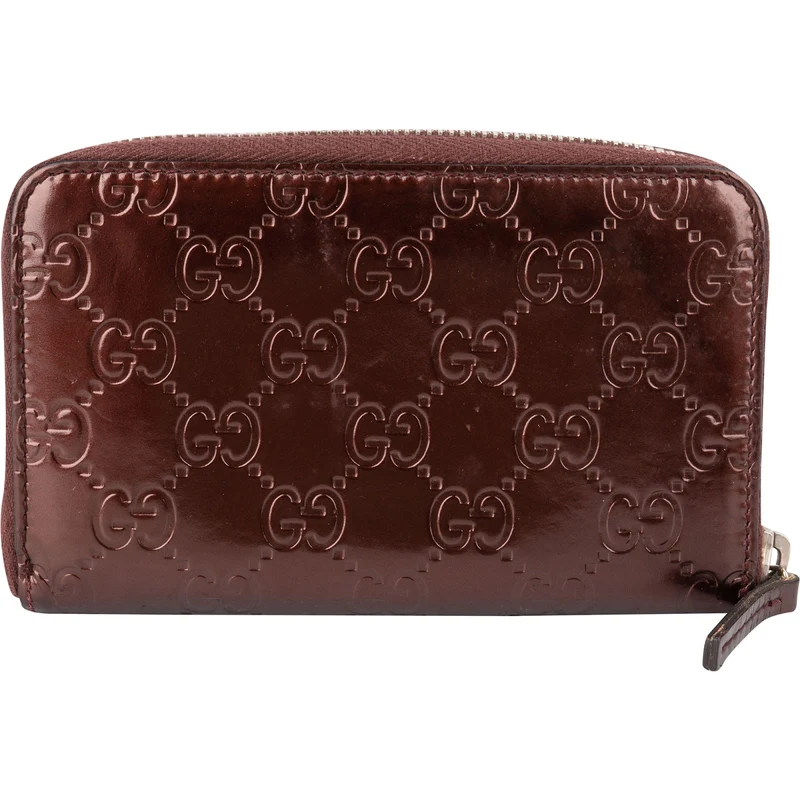 Gucci Guccissima Metallic Leather Zip Around Small Wallet