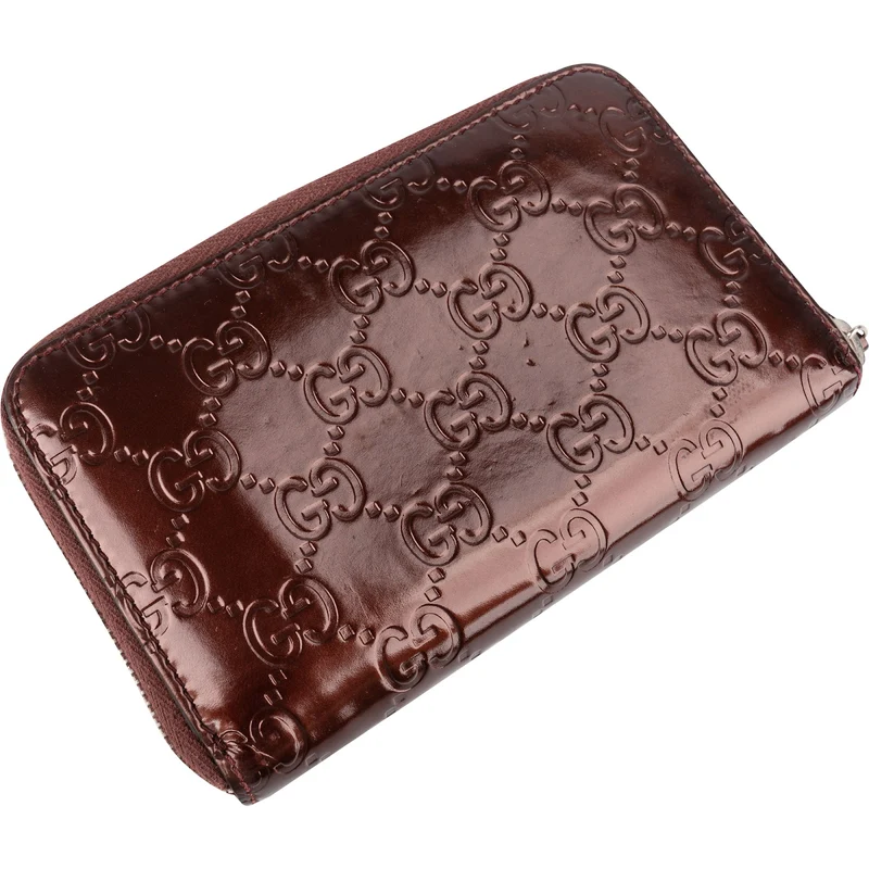 Gucci Guccissima Metallic Leather Zip Around Small Wallet