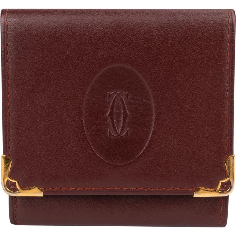 Must de Cartier Bordeaux Leather Small Coin Purse Wallet