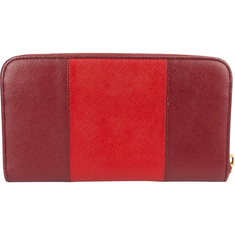 Prada Saffiano Leather Heart Print Zip Around Wallet
