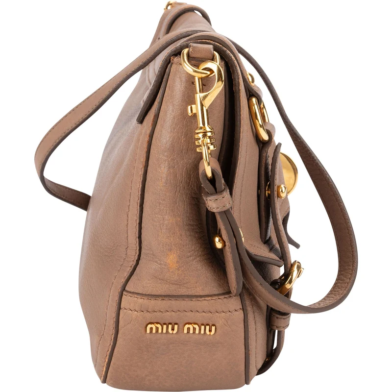 Miu Miu Leather Cervo Flap Turnlock Crossbody Shoulder Bag