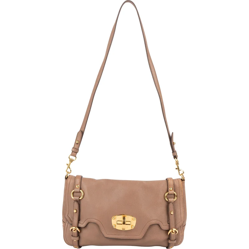 Miu Miu Leather Cervo Flap Turnlock Crossbody Shoulder Bag
