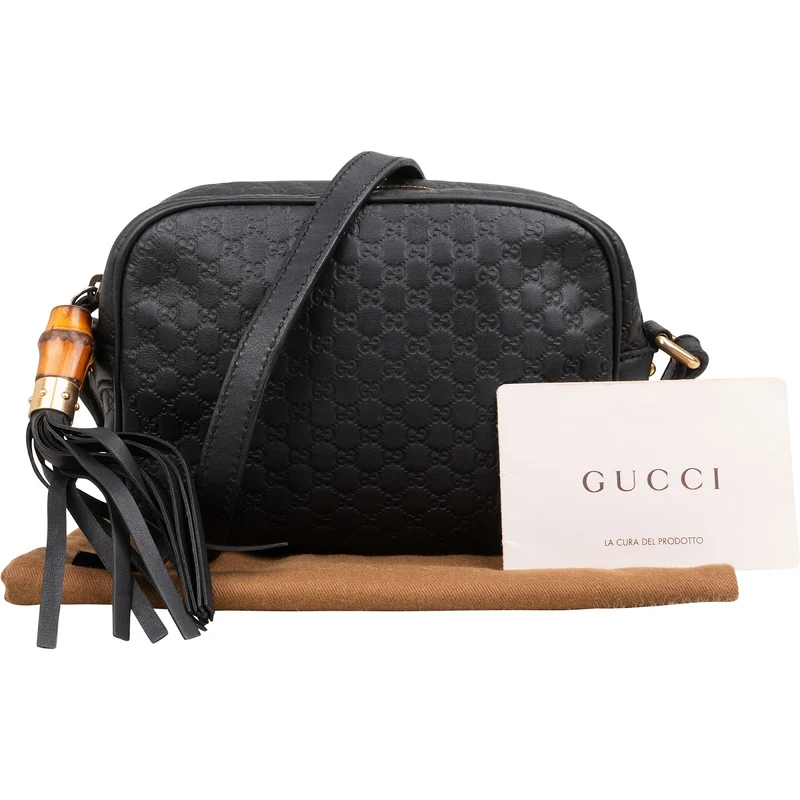 Gucci Guccissima Leather Bamboo Tassel Camera Crossbody Bag