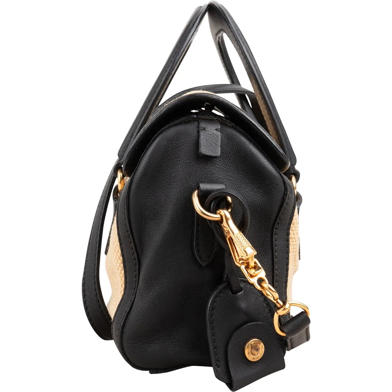 Miu Miu Multicolor Cotton Black Leather Top Handle Small Coffer Handbag
