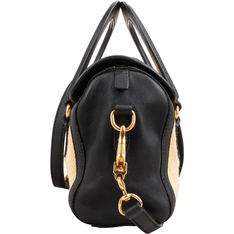 Miu Miu Multicolor Cotton Black Leather Top Handle Small Coffer Handbag