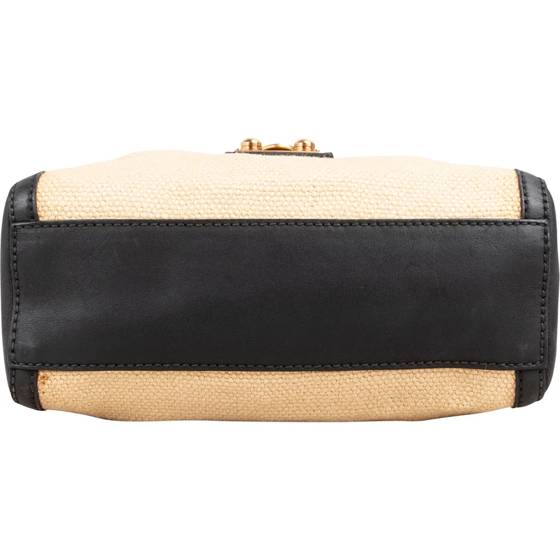 Miu Miu Multicolor Cotton Black Leather Top Handle Small Coffer Handbag