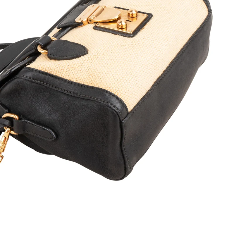 Miu Miu Multicolor Cotton Black Leather Top Handle Small Coffer Handbag