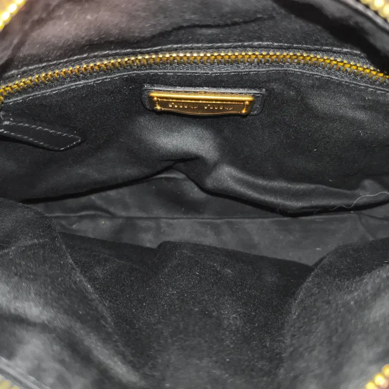 Miu Miu Multicolor Cotton Black Leather Top Handle Small Coffer Handbag