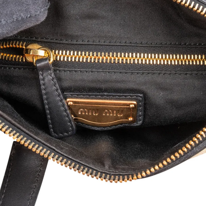 Miu Miu Multicolor Cotton Black Leather Top Handle Small Coffer Handbag
