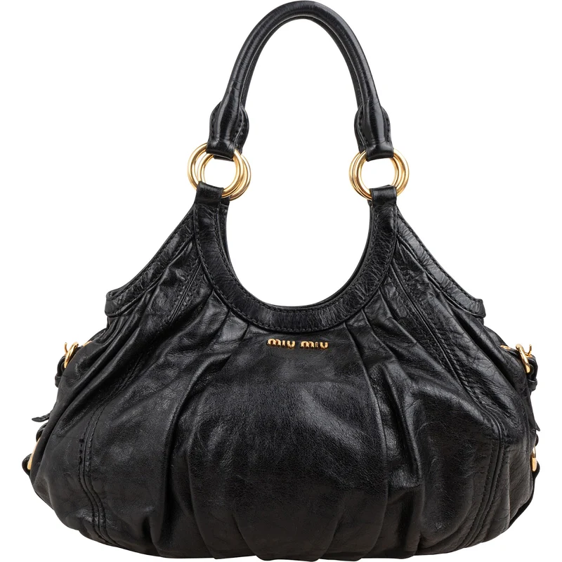 Miu Miu Vitello Lux Leather Pleated Hobo Handbag