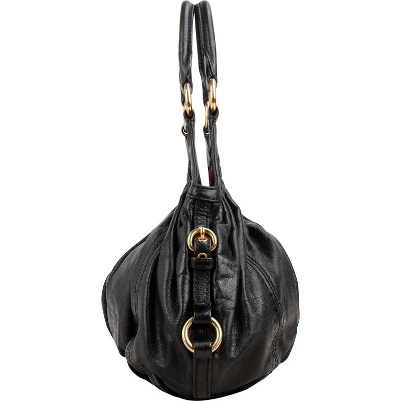 Miu Miu Vitello Lux Leather Pleated Hobo Handbag