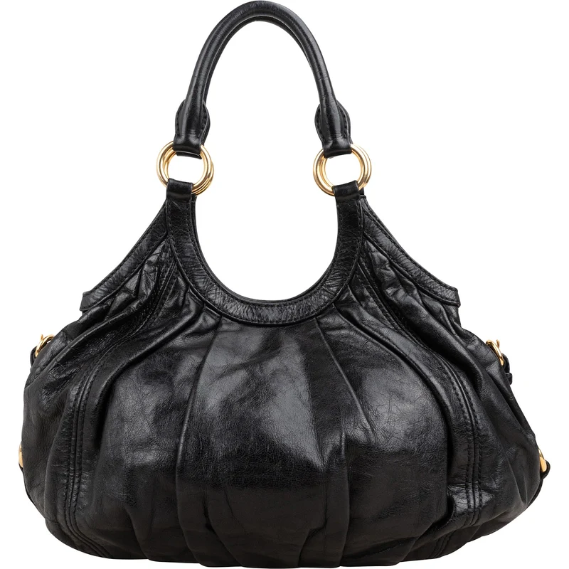 Miu Miu Vitello Lux Leather Pleated Hobo Handbag