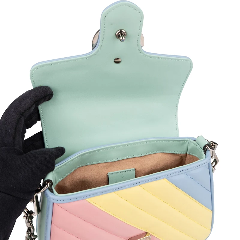 Gucci Multicolor Matelassé Leather GG Marmont Mini Top Handle Crossbody Bag