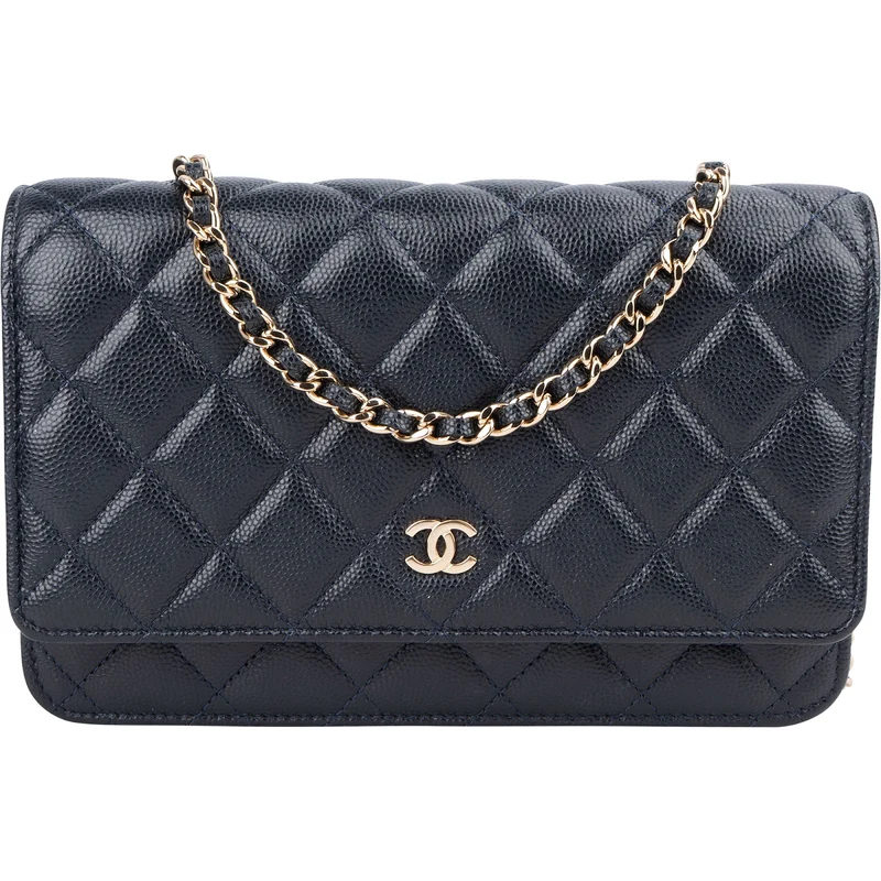 Chanel Dark Blue Quilted Caviar Leather Wallet On Chain Crossbody Bag