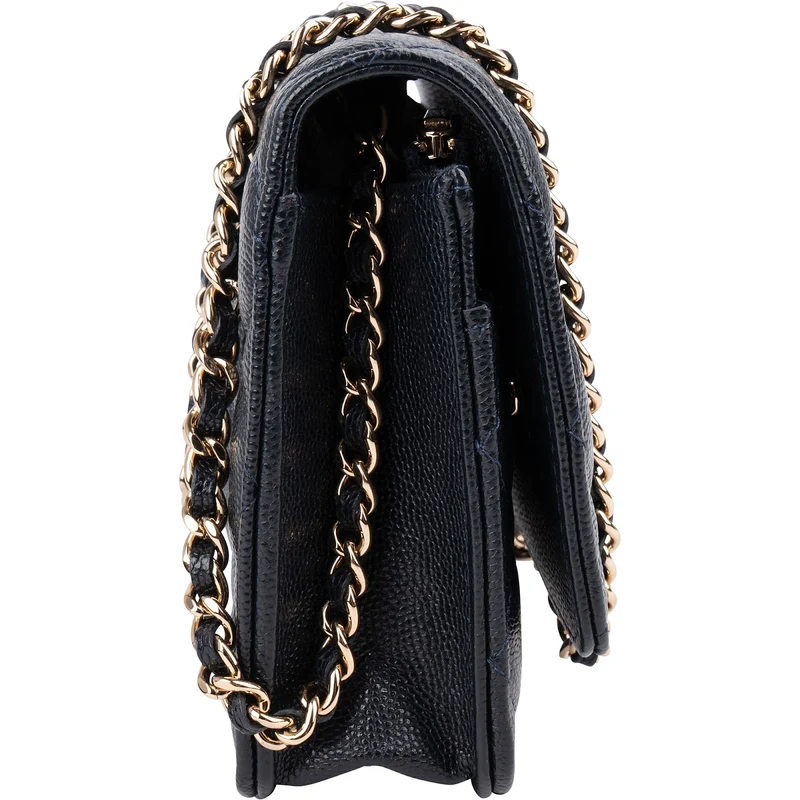 Chanel Dark Blue Quilted Caviar Leather Wallet On Chain Crossbody Bag
