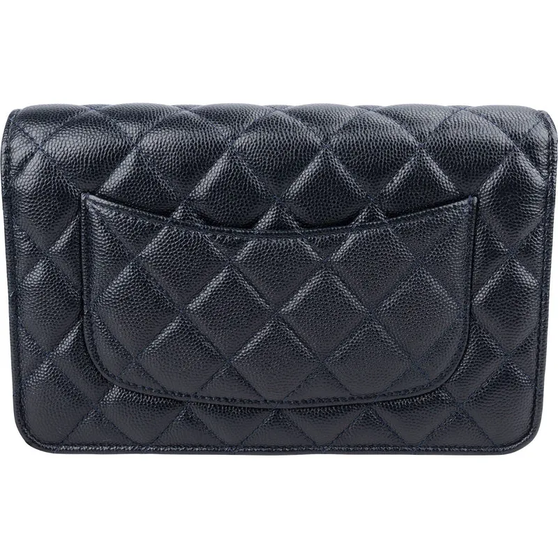 Chanel Dark Blue Quilted Caviar Leather Wallet On Chain Crossbody Bag