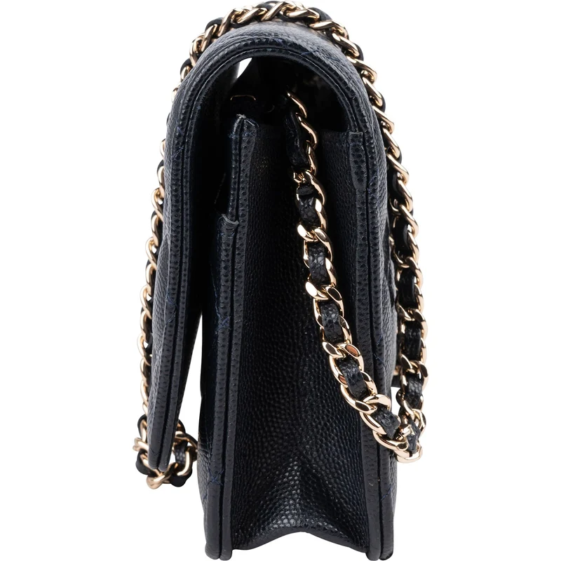 Chanel Dark Blue Quilted Caviar Leather Wallet On Chain Crossbody Bag