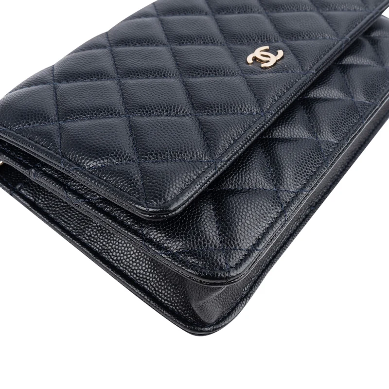 Chanel Dark Blue Quilted Caviar Leather Wallet On Chain Crossbody Bag