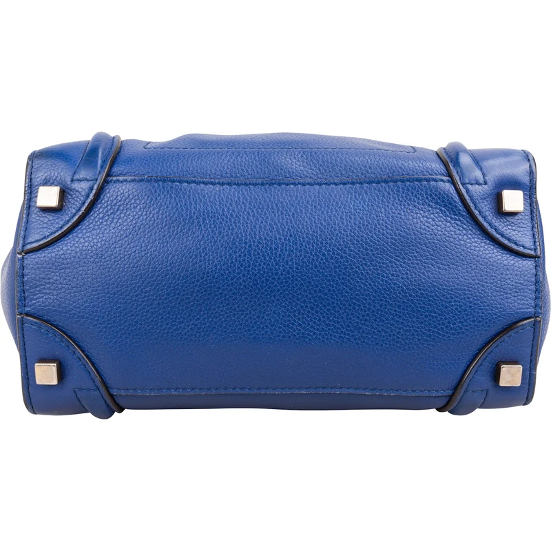 Céline Bleu Grained Calfskin Luggage Handbag