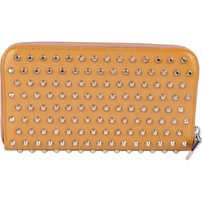 Prada Saffiano Patent Leather Studded Zip Around Wallet