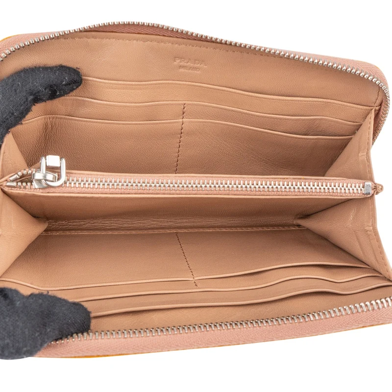 Prada Saffiano Patent Leather Studded Zip Around Wallet