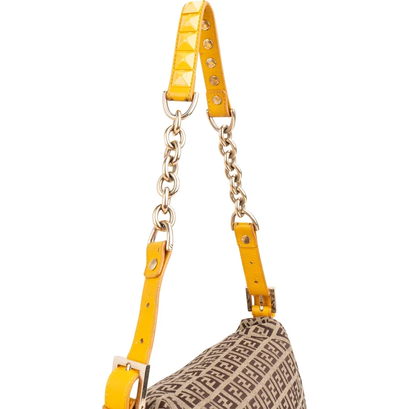 Fendi Monogram Zucca FF Canvas Studded Mamma Hobo Shoulder Bag