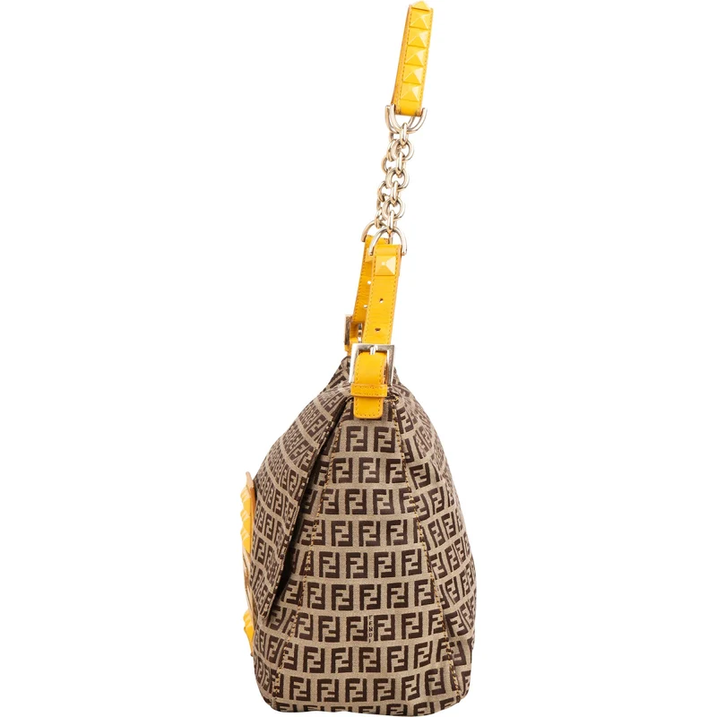Fendi Monogram Zucca FF Canvas Studded Mamma Hobo Shoulder Bag